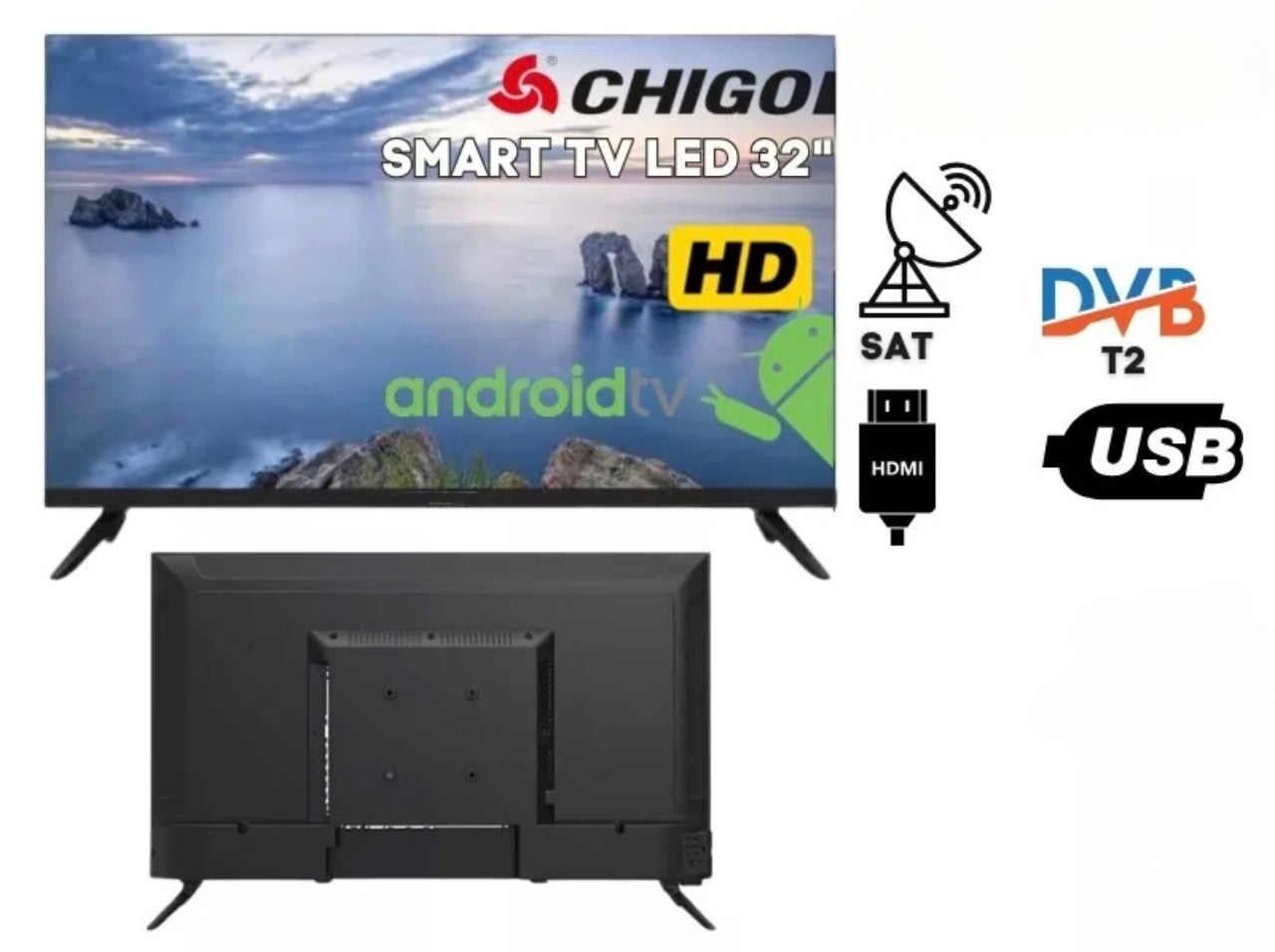 SMART TV 32 POLLICI HD ANDROID 13 TV FRAMELESS SENZA CORNICE CHIGO DVB-T2 S2