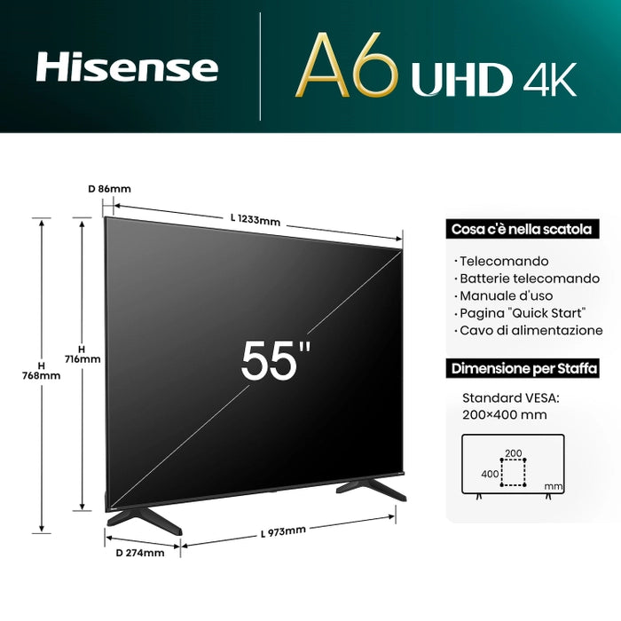 Hisense TV 55" Smart 4K Ultra HD 55A6N